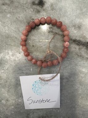 Reiki Infused Natural Sunstone Beaded Gemstone Bracelet